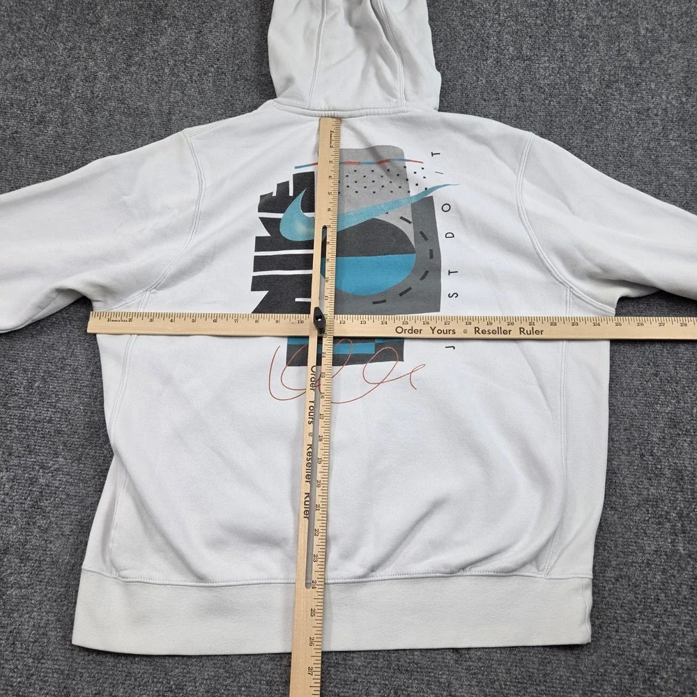 Nike Sportswear Club Fleece Hoodie Mens Large White Graphic Swoosh Streetwear